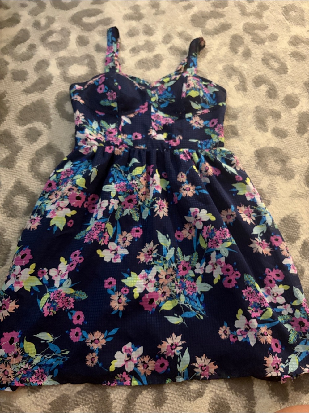 Candie's Navy Floral Sundress with Pink & Aqua Blooms